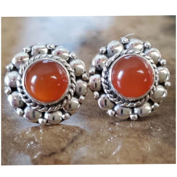 Jewelry - Genuine Carnelian Cabochon Post Earrings